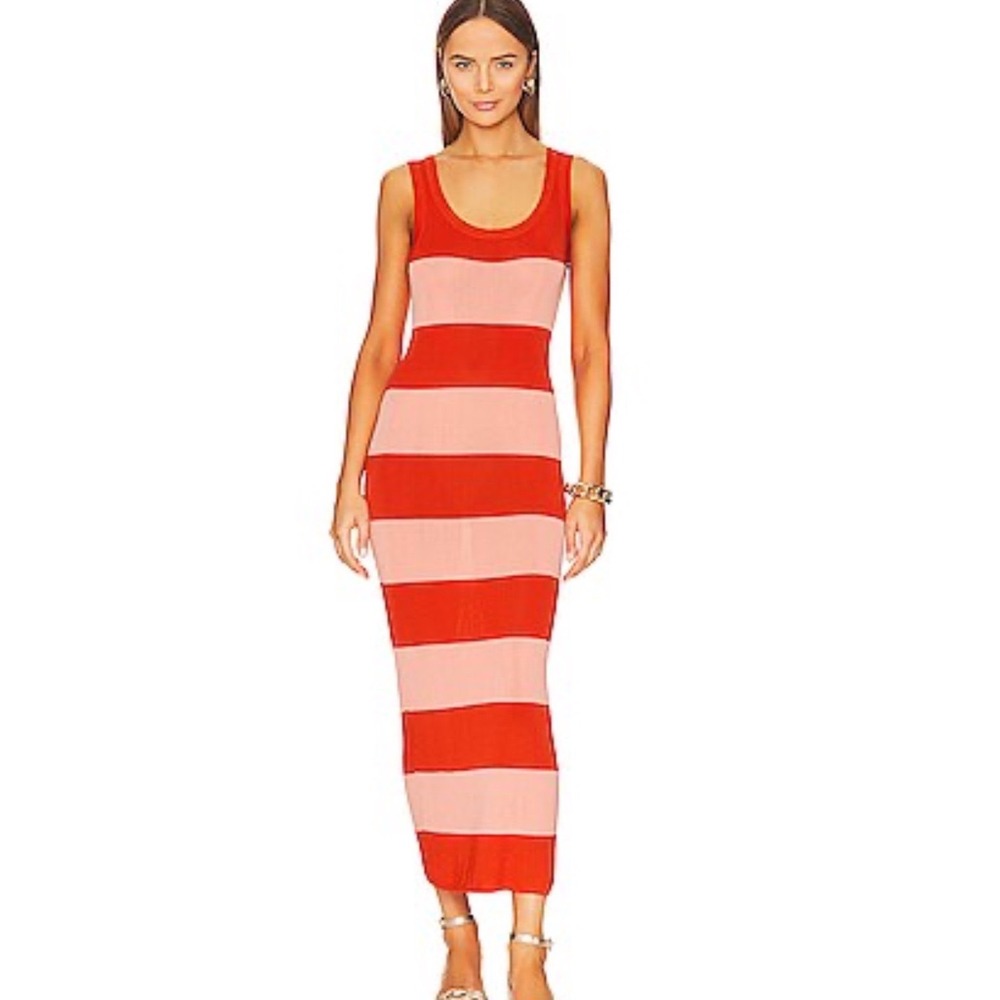 Zimmermann Tank Midi Dress Coral Shell Pink Rugby Stripe Size 1 New With Tags